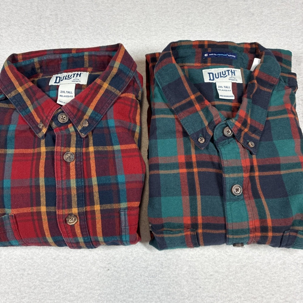 Duluth Trading Co. Lot of 2 Bundle Plaid Flannel Shirt Mens 2XLT Tall Outdoors